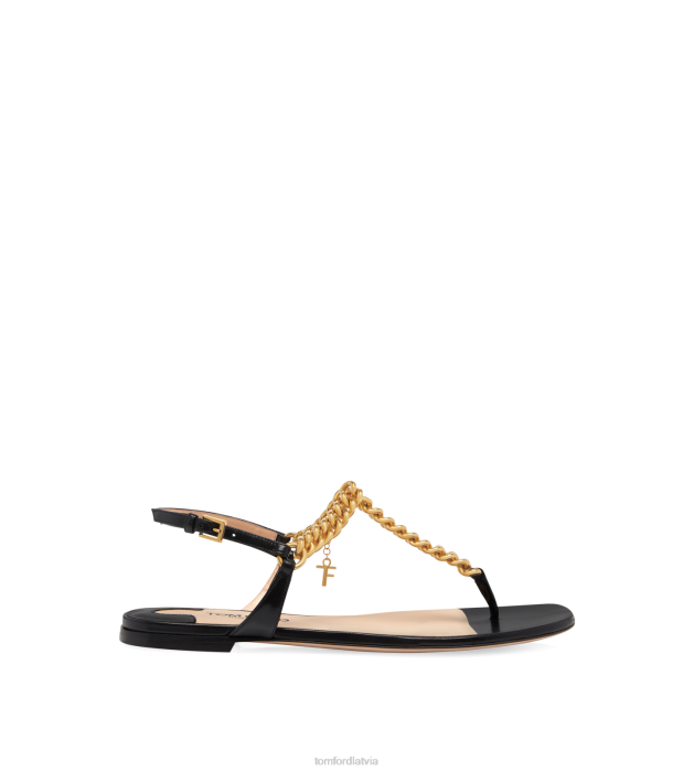 TOM FORD sievietes melns spīdīgas ādas zenīta siksnu sandales HTNR1317