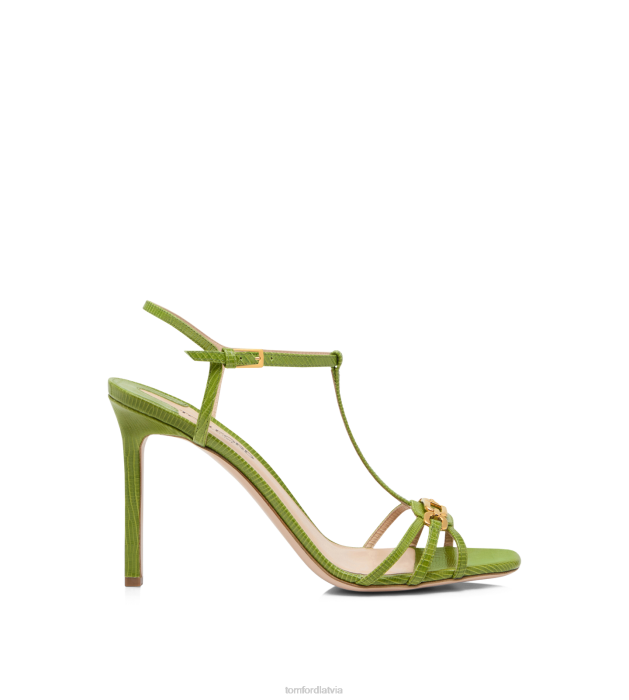 TOM FORD sievietes skābi zaļš apzīmogotas ķirzakas ādas Vitnija sandales HTNR1315