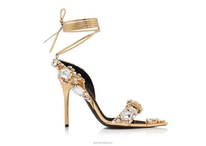 TOM FORD sievietes zelts+kristāls spoguļādas un kristāla akmeņu smailas dārgakmeņu sandales HTNR1303