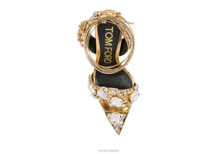 TOM FORD sievietes zelts+kristāls spoguļādas un kristāla akmeņu smailas dārgakmeņu sandales HTNR1303