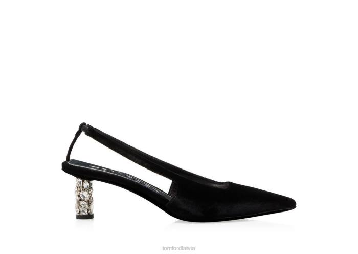 TOM FORD sievietes melns dārgakmeņu samta slingback HTNR1343