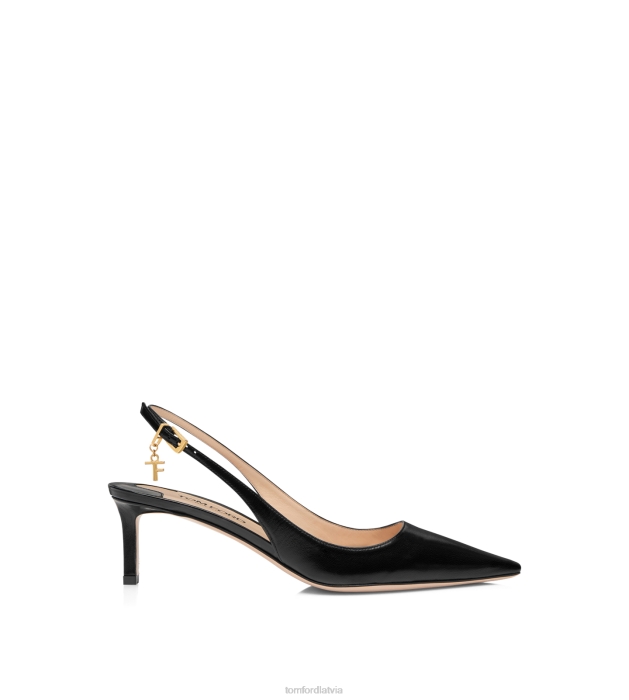 TOM FORD sievietes melns spīdīgas ādas Angelina slingback HTNR1337