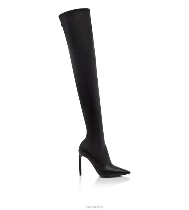 TOM FORD sievietes melns stiept nappa ādas t skrūvi pāri ceļa zābakam HTNR1348