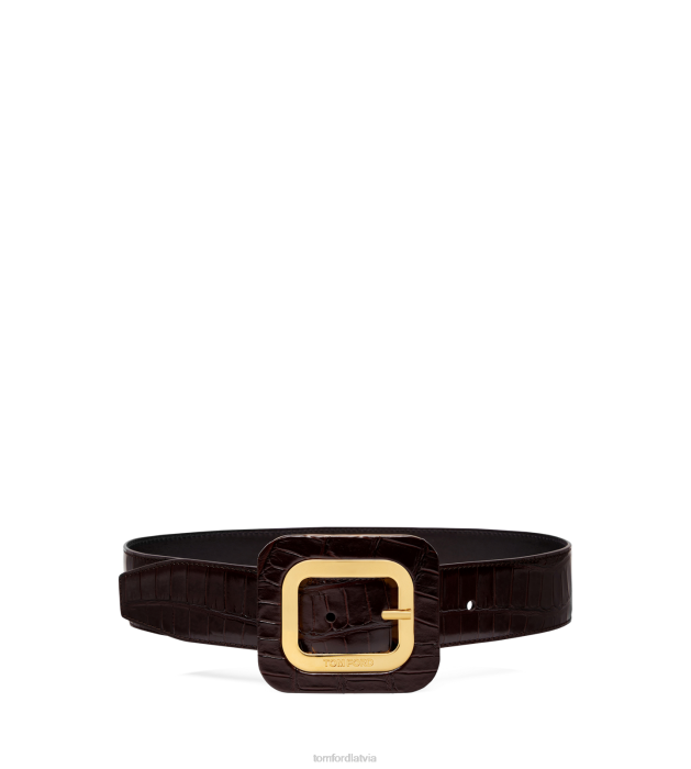 TOM FORD sievietes espresso apzīmogota krokodilādas 40 mm rāmja josta HTNR1531