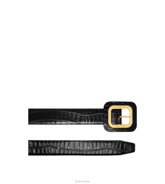 TOM FORD sievietes melns apzīmogota krokodilādas 40 mm rāmja josta HTNR1530