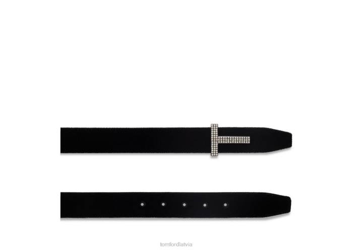 TOM FORD sievietes melns samta un kristāla akmeņu t josta HTNR1534