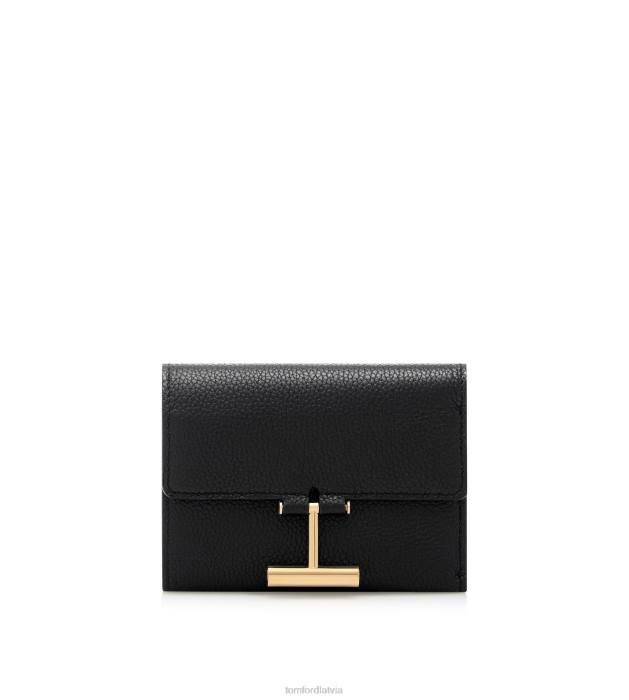 TOM FORD sievietes melns graudu ādas tara kompaktais maks HTNR1524