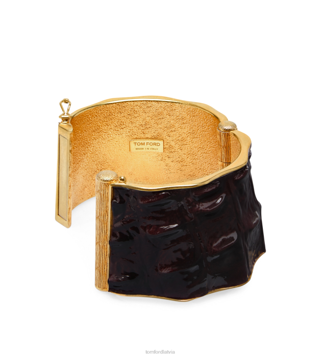 TOM FORD sievietes espresso misiņa un spīdīga štancēta krokodilādas saules aproce HTNR1542