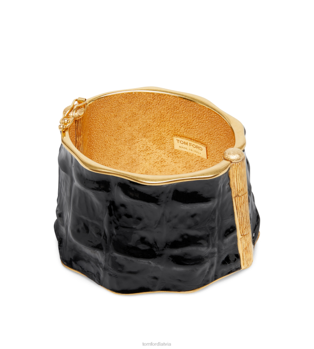 TOM FORD sievietes melns misiņa un spīdīga štancēta krokodilādas saules aproce HTNR1541