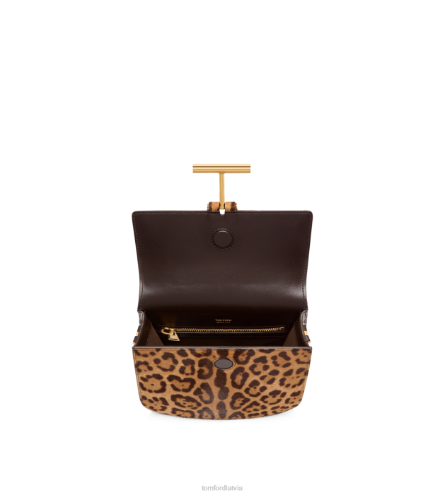 TOM FORD sievietes brūns bēšs leoparda raksta mati teļš un gludas ādas tara mini crossbody HTNR1473