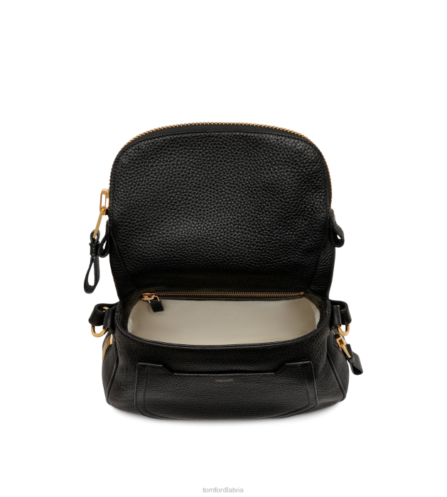 TOM FORD sievietes melns graudu ādas Jennifer vidējas dubultsiksnas soma HTNR1454