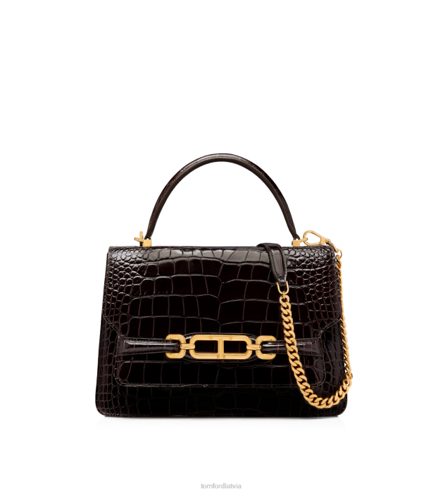 TOM FORD sievietes espresso spīdīgs apzīmogots krokodila āda whitney vidējais augšējais rokturis HTNR1489