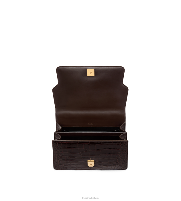 TOM FORD sievietes espresso spīdīgs apzīmogots krokodila āda whitney vidējais augšējais rokturis HTNR1489