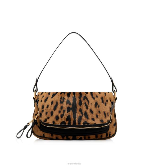 TOM FORD sievietes melns/bēšs + melns teļa mati Dženiferas plecu soma HTNR1505