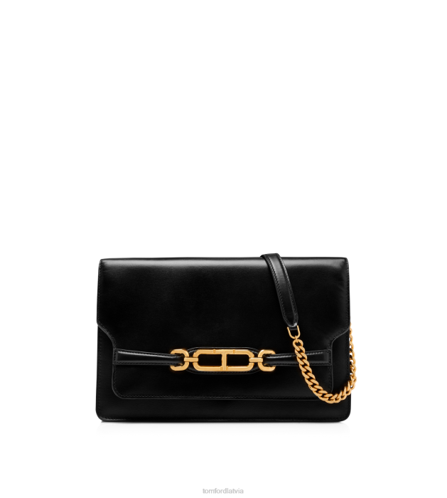 TOM FORD sievietes melns palmellato efekta ādas whitney vidēja plecu soma HTNR1502