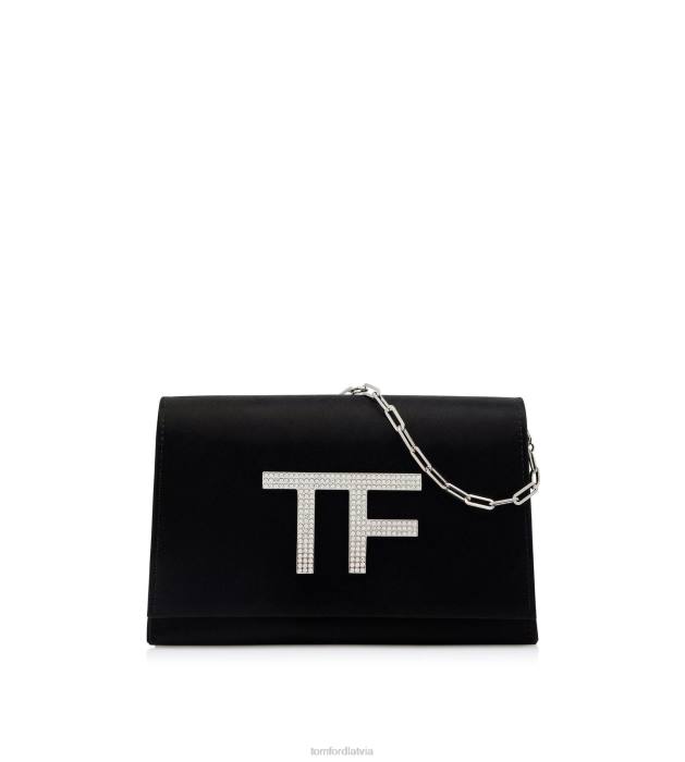 TOM FORD sievietes melns kristāla izgreznota satīna tf disko soma HTNR1417