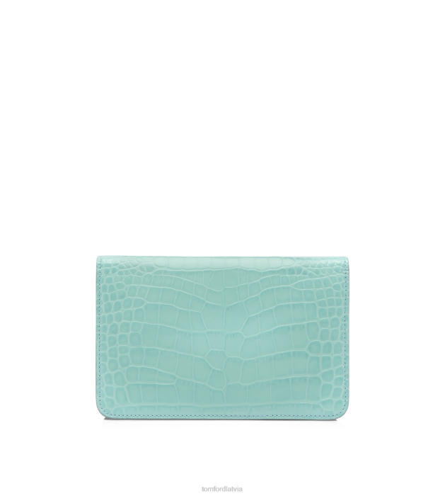 TOM FORD sievietes pasteļa tirkīza apzīmogota krokodila āda whitney maza plecu soma HTNR1428