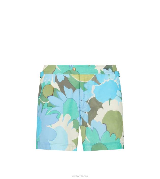 TOM FORD vīriešiem zils + zaļš treknrakstā margrietiņa print peldēt īss HTNR414