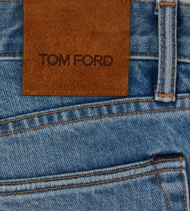 TOM FORD vīriešiem mazgāti zilā krāsā izturēts gaišs, slim fit džinss HTNR247