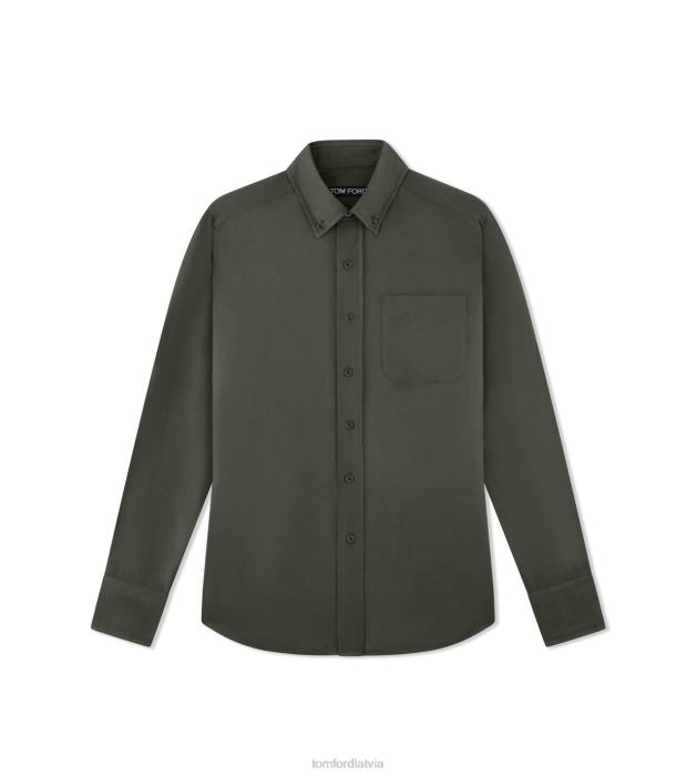 TOM FORD vīriešiem asfalts kokvilnas kašmira sarža sarža slim fit krekls HTNR178