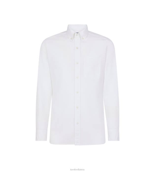 TOM FORD vīriešiem balts Amerikāņu oksfordas slim fit krekls HTNR202