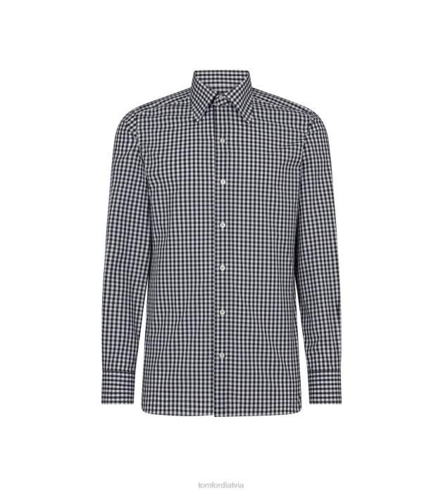TOM FORD vīriešiem balts melns gingham slim fit krekls HTNR205