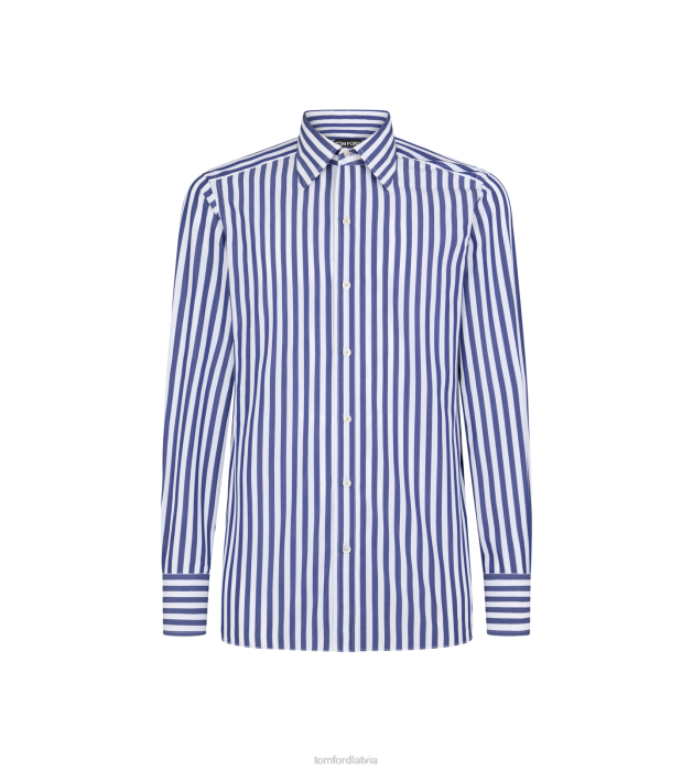 TOM FORD vīriešiem balts un zils grand aproce slim fit krekls HTNR204