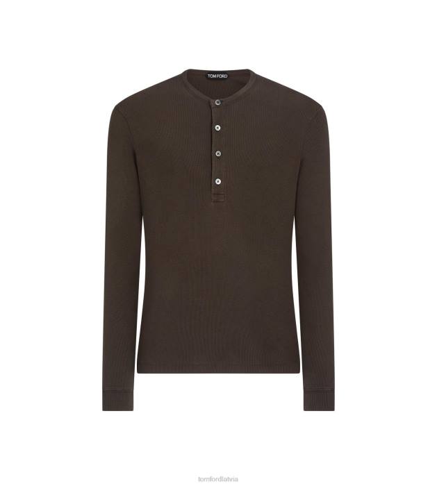 TOM FORD vīriešiem dziļa olīvu liocela kokvilnas ribas Henley HTNR229