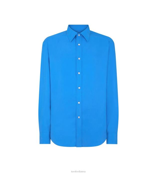 TOM FORD vīriešiem karaliski zils zīda habotai slim fit krekls HTNR227