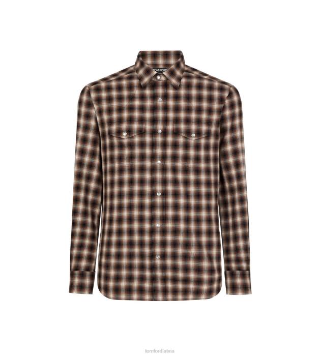 TOM FORD vīriešiem kombinētais brūns rietumu čekas krekls HTNR184