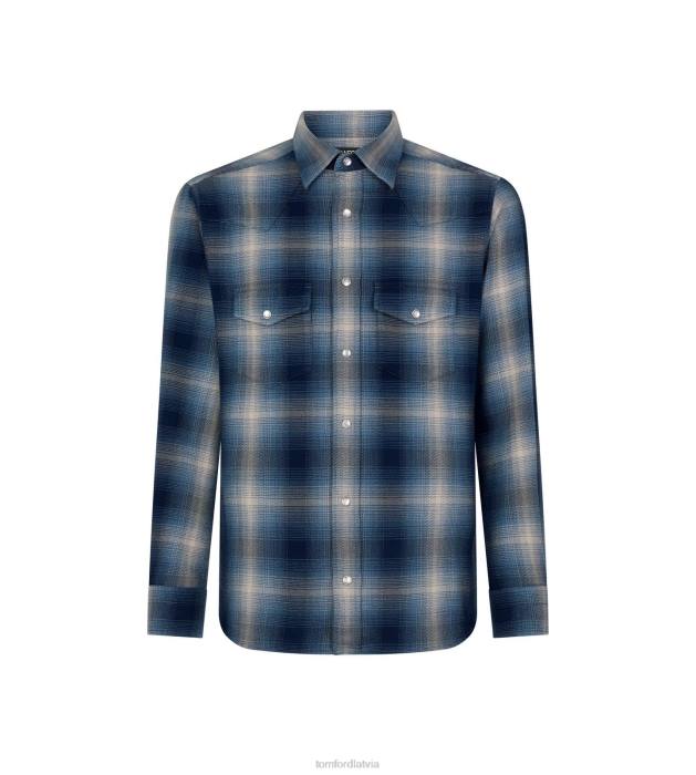 TOM FORD vīriešiem kombinētais zils lielas čekas rietumu krekls HTNR218
