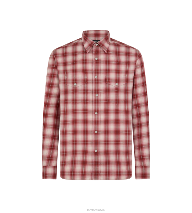 TOM FORD vīriešiem kombinēts sarkans balts degradēt overcheck rietumu kreklu HTNR188