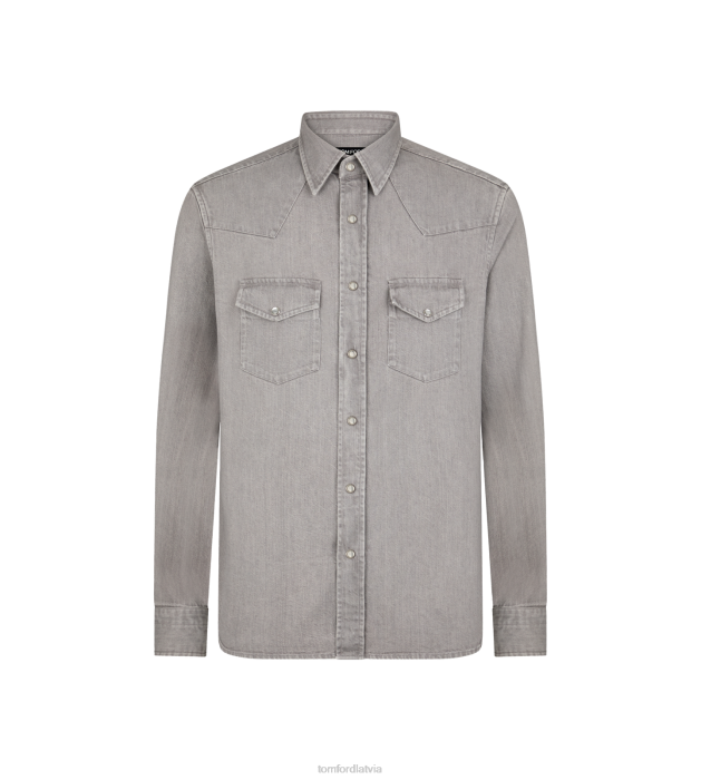 TOM FORD vīriešiem mazgāti pelēki džinsa rietumu krekls HTNR177
