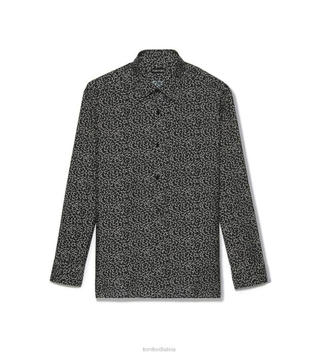 TOM FORD vīriešiem melns + balts ar ziedlapiņām apdrukāta slim fit barrel aproces krekls HTNR238