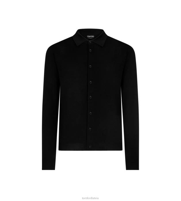 TOM FORD vīriešiem melns tīra zīda krekls HTNR222