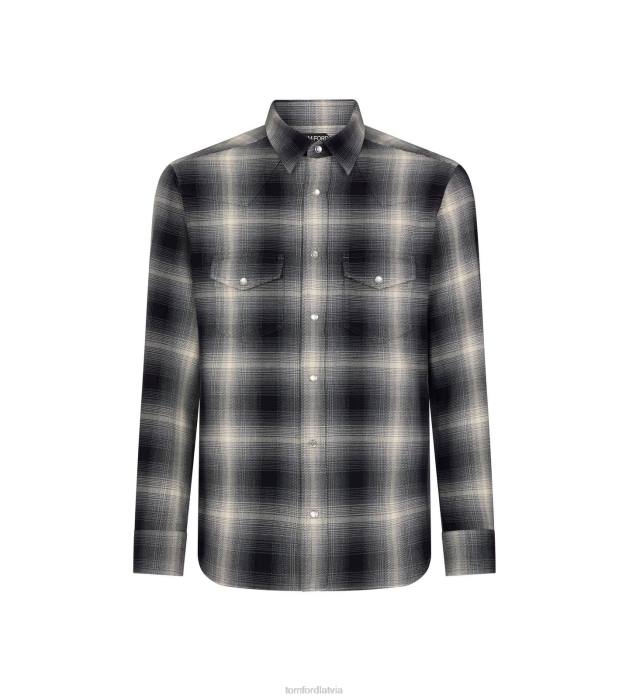 TOM FORD vīriešiem pelēks lielas čekas rietumu krekls HTNR219
