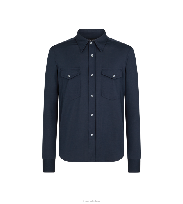TOM FORD vīriešiem tintes zils zīda kokvilnas maisījuma krekls HTNR196