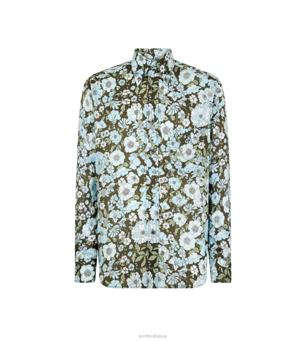 TOM FORD vīriešiem zils + zaļš maigs, floral fit krekls HTNR217