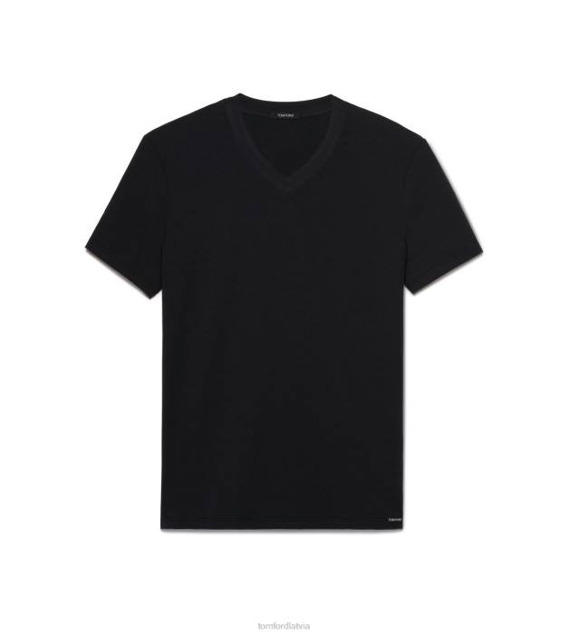 TOM FORD vīriešiem melns kokvilnas t-krekls ar v veida izgriezumu HTNR538