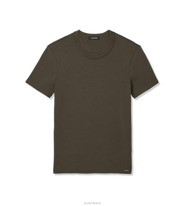TOM FORD vīriešiem militāri zaļš kokvilnas t-krekls ar apkakli HTNR536