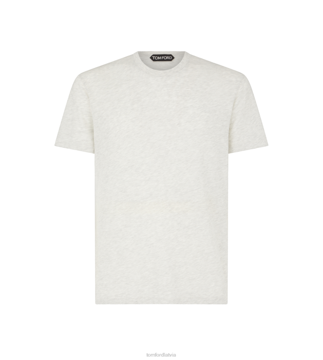 TOM FORD vīriešiem bāli pelēks kokvilnas maisījuma melange t-krekls ar apkakli HTNR300