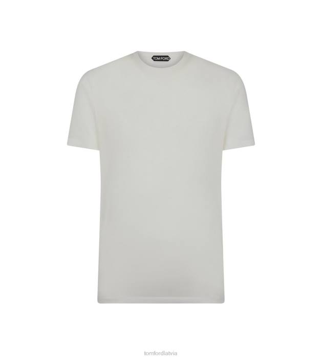 TOM FORD vīriešiem balts kokvilnas maisījuma melange t-krekls ar apkakli HTNR294