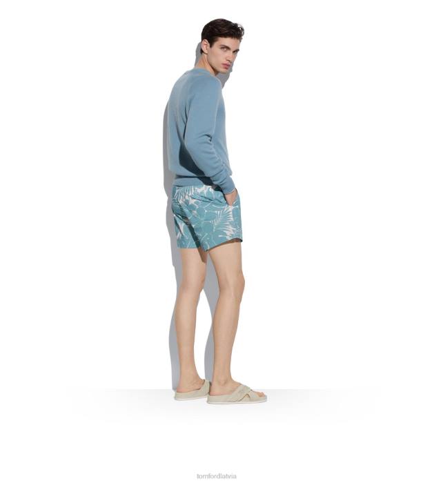 TOM FORD vīriešiem gaiši zils kašmira seglu apkalpes kakls HTNR351