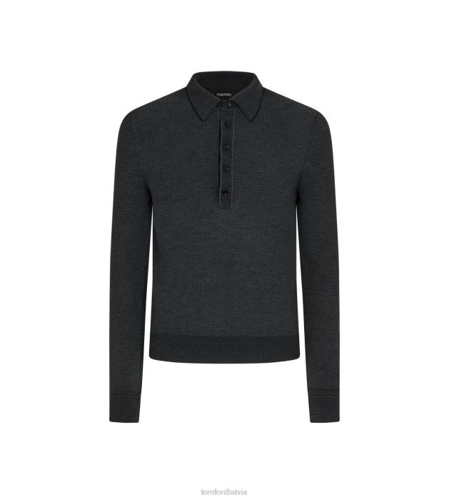 TOM FORD vīriešiem ogles merino zīda viskozes divkrāsu polo HTNR354