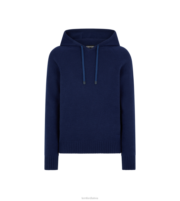 TOM FORD vīriešiem telpa zila bezšuvju kašmira kapuci HTNR303