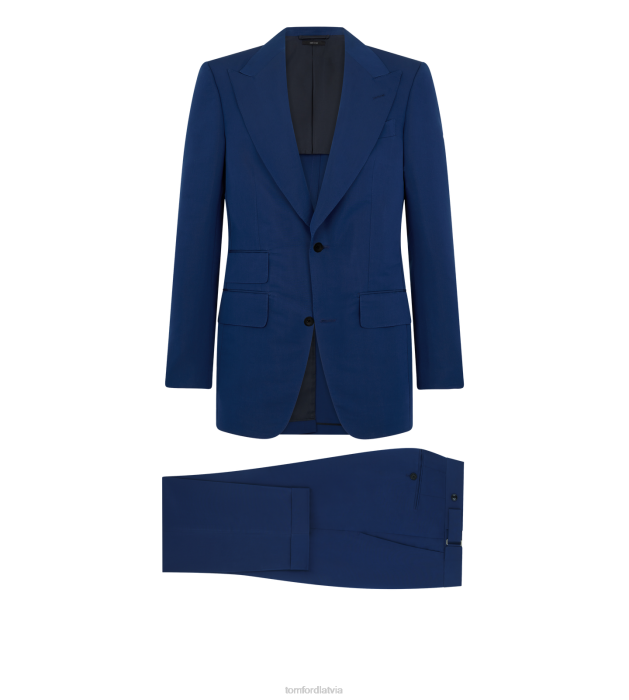 TOM FORD vīriešiem 70. gadu zils smalks poplīna šeltona uzvalks HTNR4