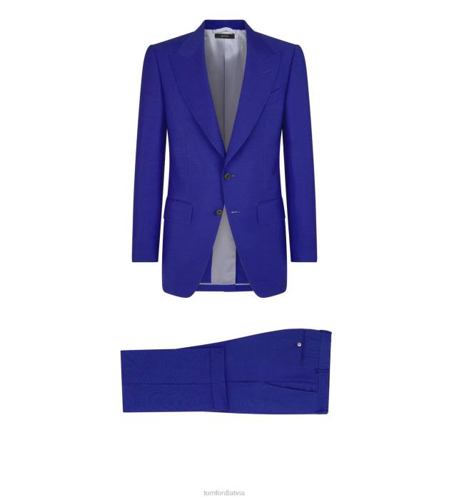 TOM FORD vīriešiem karaliski zils britu mohēras bēniņu uzvalks HTNR1