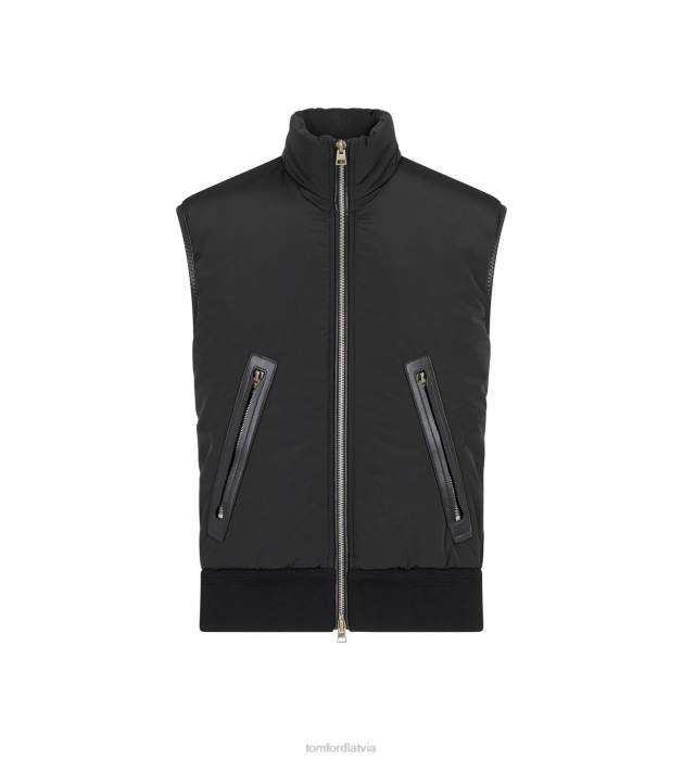 TOM FORD vīriešiem melns gaiša neilona priekšējā merino veste HTNR91