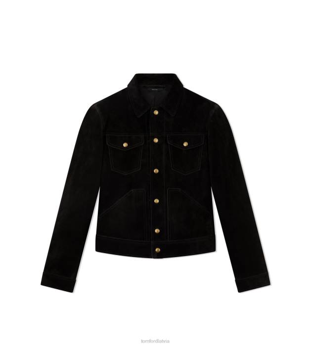 TOM FORD vīriešiem melns kašmira zamšādas rietumu jaka HTNR37