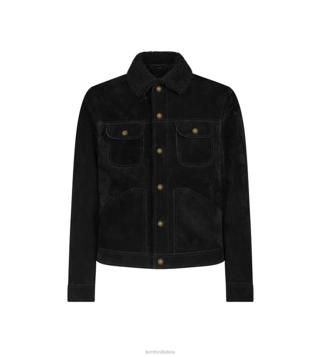 TOM FORD vīriešiem melns kašmira zamšādas shearling trucker HTNR120